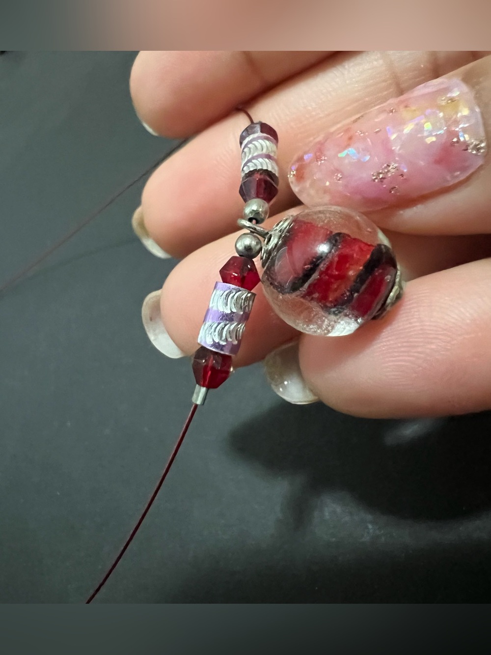 Red and Black Swirl Glass Bead Necklace
